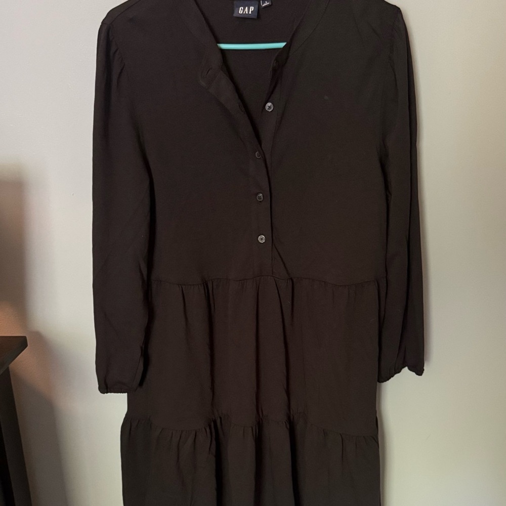GAP Brown Pleated Long Sleeve Dress